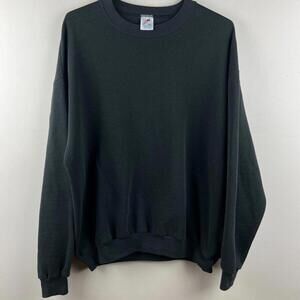 Mens Vintage Jerzees Blank Black Crewneck XL Made in USA 90s